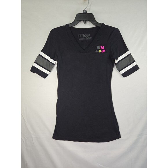 FOX Racing Motoco - Live Fast Ride Hard V Neck Black T-shirt Women's Small Y2K - Picture 1 of 9